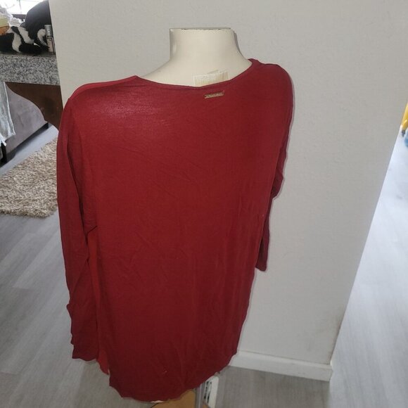 MICHEAL KORS Designer Red Layered L 3/4 Sleeve Blouse Contemporary Mature Career - Picture 3 of 6